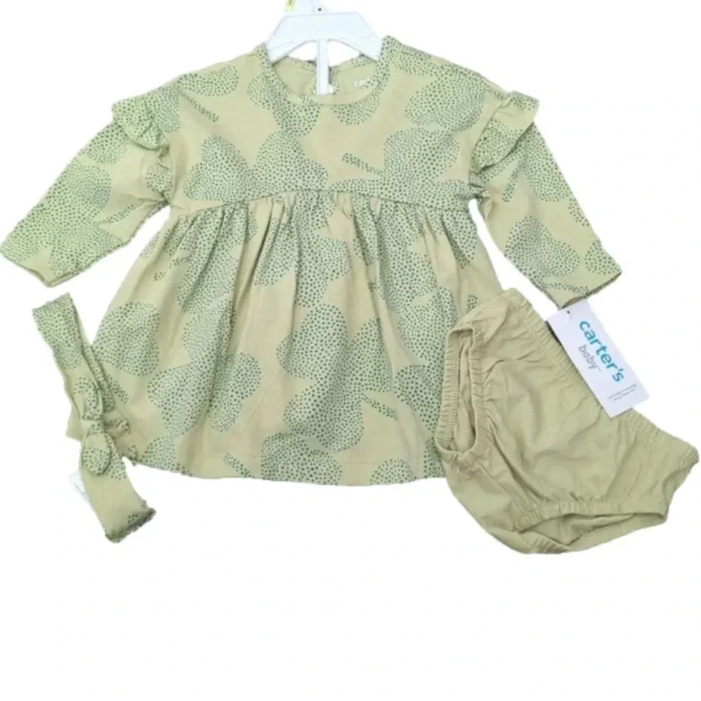 BABY Carter's 2 piece clover dress & head wrap set
